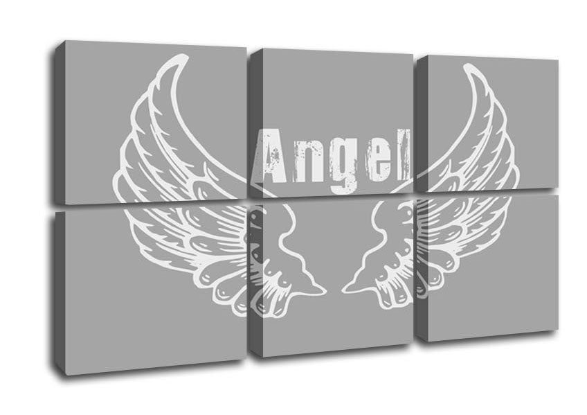 Angel Wings 2 Grey White canvas art mounted on a box frame, showcasing elegant grey and white wings design.