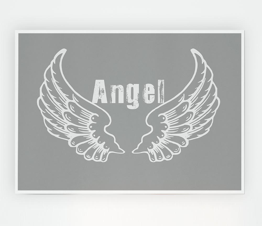 Angel Wings 2 Grey White canvas poster featuring elegant grey and white wings design, perfect for home decor.