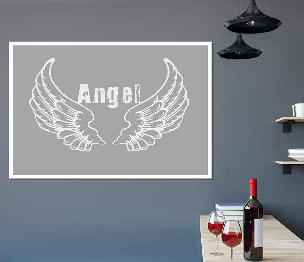 Angel Wings 2 Grey White canvas poster featuring elegant grey and white wings design, perfect for home decor.