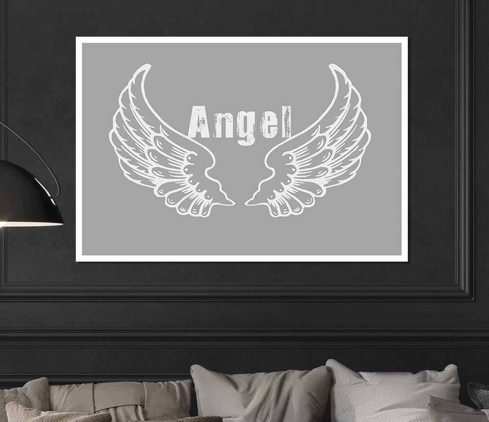 Angel Wings 2 Grey White canvas poster featuring elegant grey and white wings design, perfect for home decor.