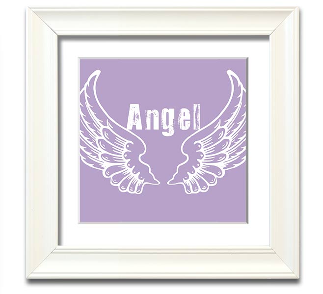 Angel Wings 2 Lilac Square Framed Print featuring delicate lilac angel wings design, ready to hang with multiple frame color options.