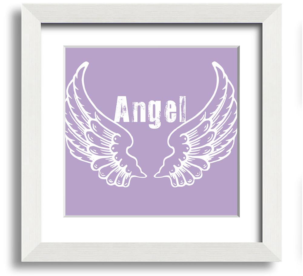 Angel Wings 2 Lilac Square Framed Print featuring delicate lilac angel wings design, ready to hang with multiple frame color options.