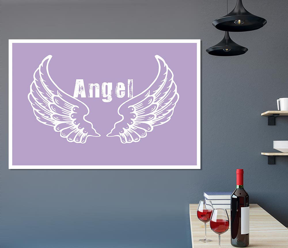 Angel Wings 2 Lilac canvas poster featuring intricate wing designs in soft lilac tones, perfect for home decor.