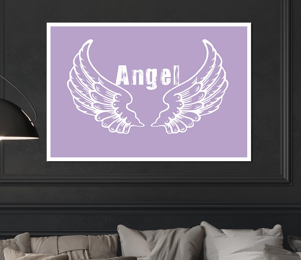 Angel Wings 2 Lilac canvas poster featuring intricate wing designs in soft lilac tones, perfect for home decor.