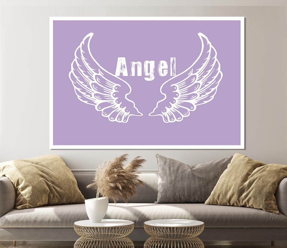 Angel Wings 2 Lilac canvas poster featuring intricate wing designs in soft lilac tones, perfect for home decor.