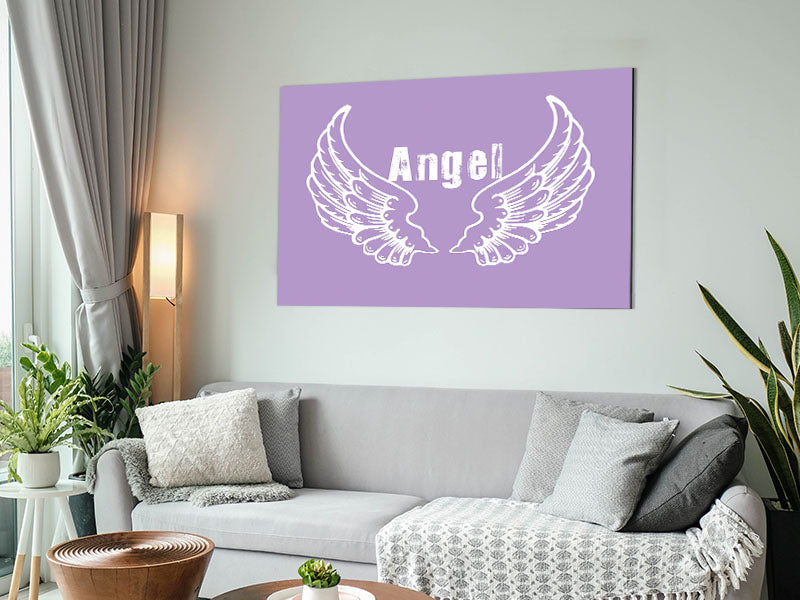 Angel Wings 2 Lilac artwork printed on brushed aluminium dibond, featuring vibrant lilac colors and a modern design.