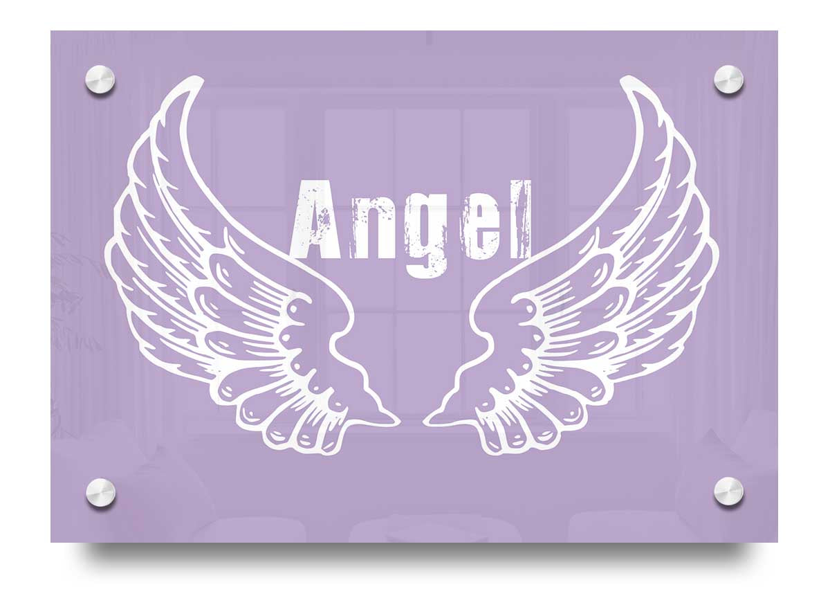 Angel Wings 2 Lilac acrylic print featuring vibrant lilac angel wings design on 5mm thick acrylic glass.