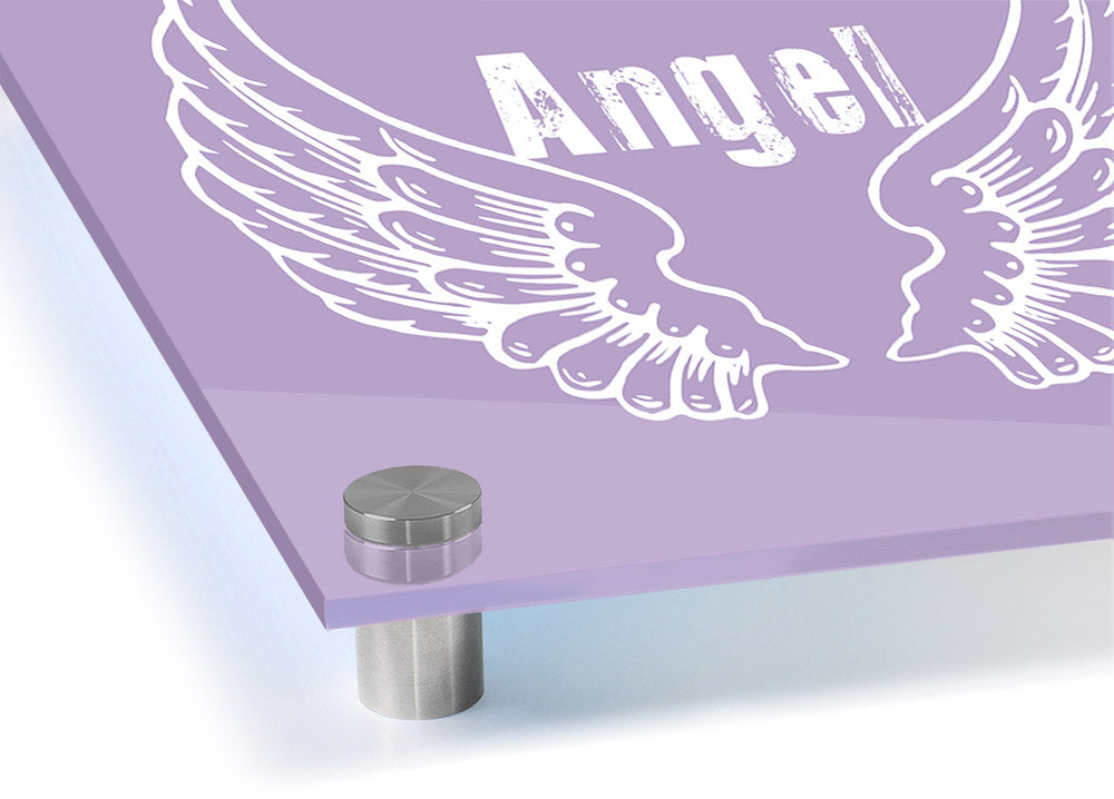 Angel Wings 2 Lilac acrylic print featuring vibrant lilac angel wings design on 5mm thick acrylic glass.