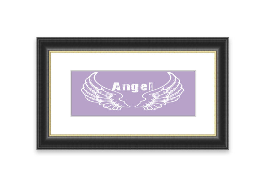 Framed print of Angel Wings 2 in lilac color, showcasing delicate design and available in various frame colors.