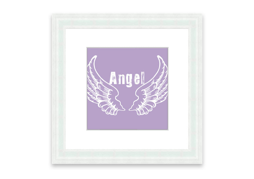 Framed print of Angel Wings 2 in lilac color, showcasing delicate design and available in various frame colors.