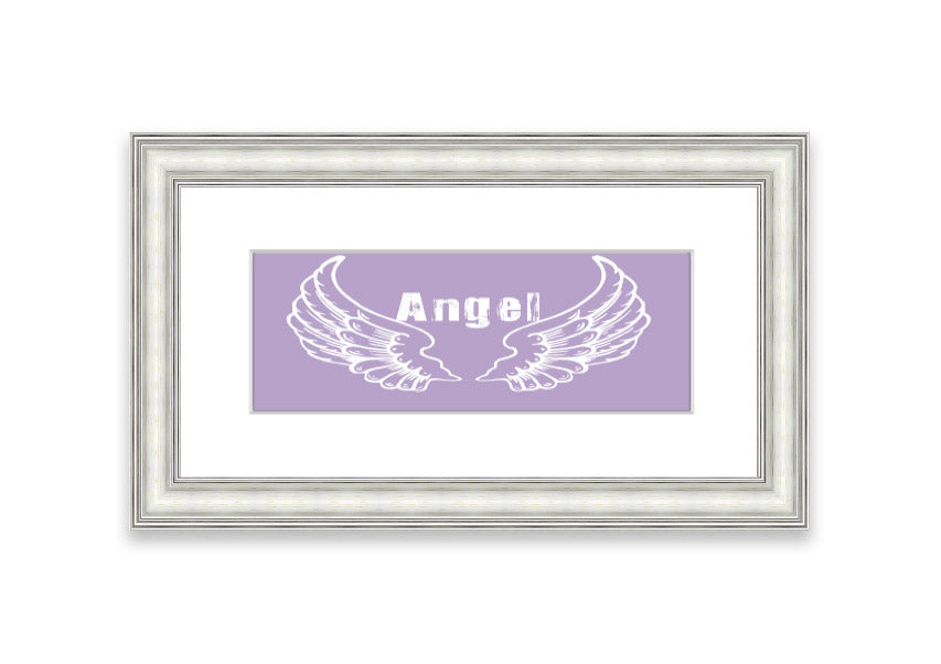 Framed print of Angel Wings 2 in lilac color, showcasing delicate design and available in various frame colors.