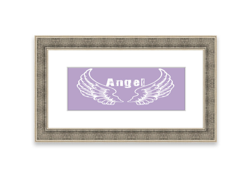 Framed print of Angel Wings 2 in lilac color, showcasing delicate design and available in various frame colors.