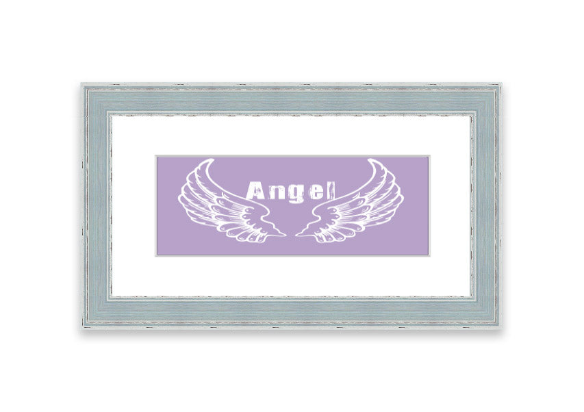 Framed print of Angel Wings 2 in lilac color, showcasing delicate design and available in various frame colors.