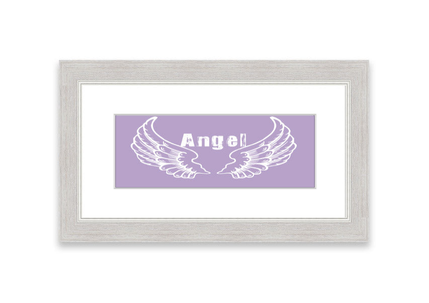 Framed print of Angel Wings 2 in lilac color, showcasing delicate design and available in various frame colors.