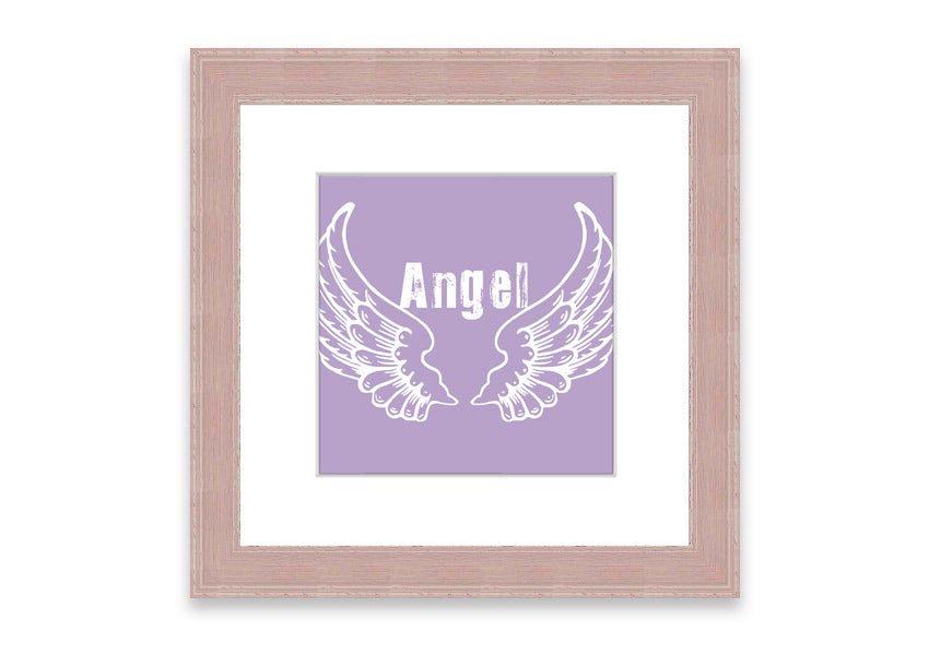 Framed print of Angel Wings 2 in lilac color, showcasing delicate design and available in various frame colors.