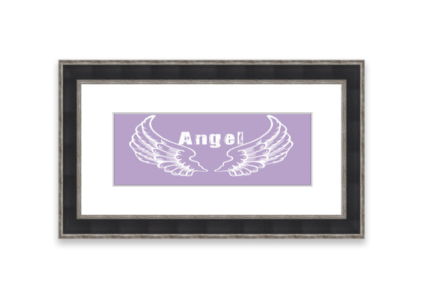 Framed print of Angel Wings 2 in lilac color, showcasing delicate design and available in various frame colors.