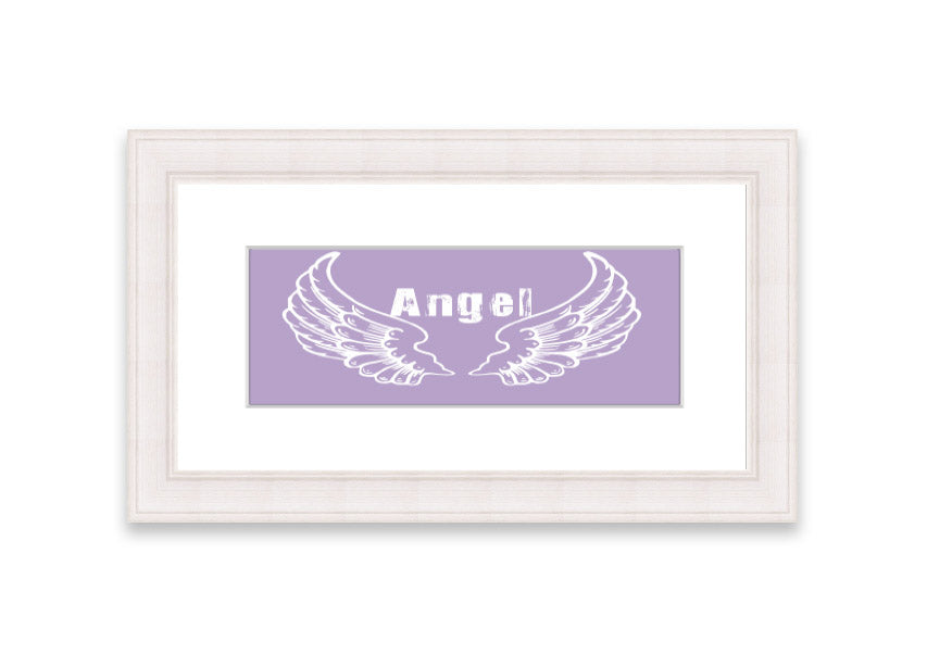 Framed print of Angel Wings 2 in lilac color, showcasing delicate design and available in various frame colors.