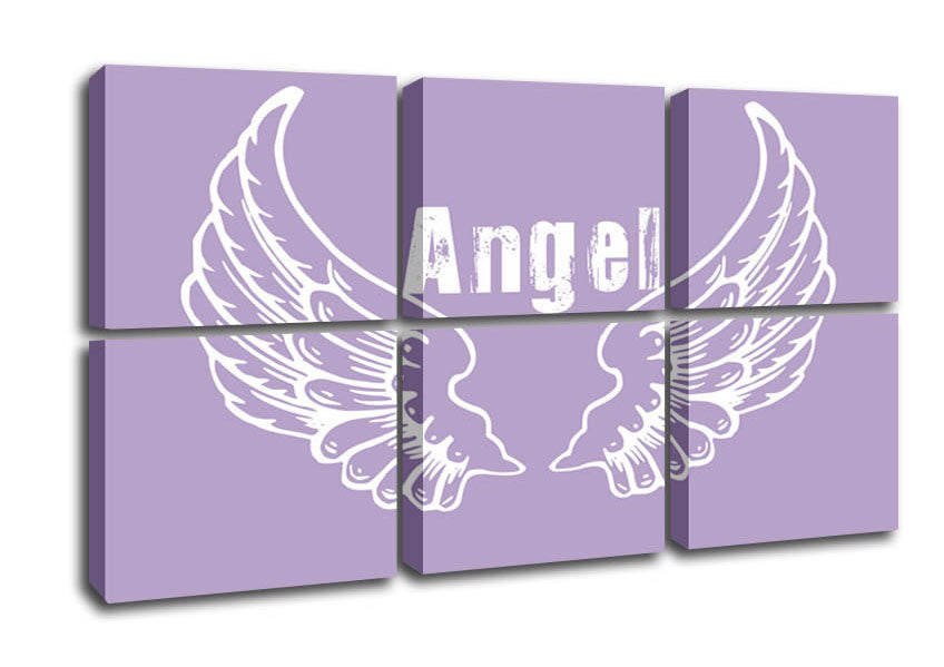 Angel Wings 2 Lilac canvas art featuring delicate lilac angel wings on a coated polyester canvas, mounted on a sturdy box frame.