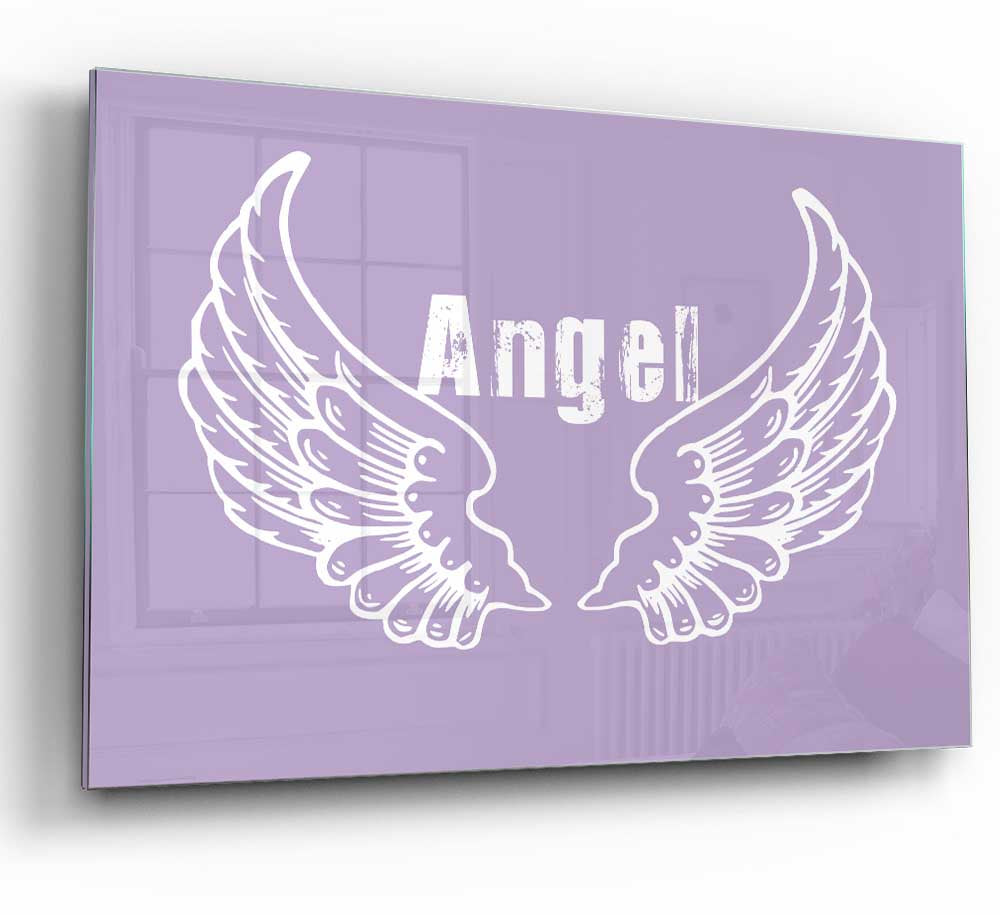 Angel Wings 2 Lilac glass print featuring delicate lilac-colored wings on a sleek glass surface, perfect for modern home decor.