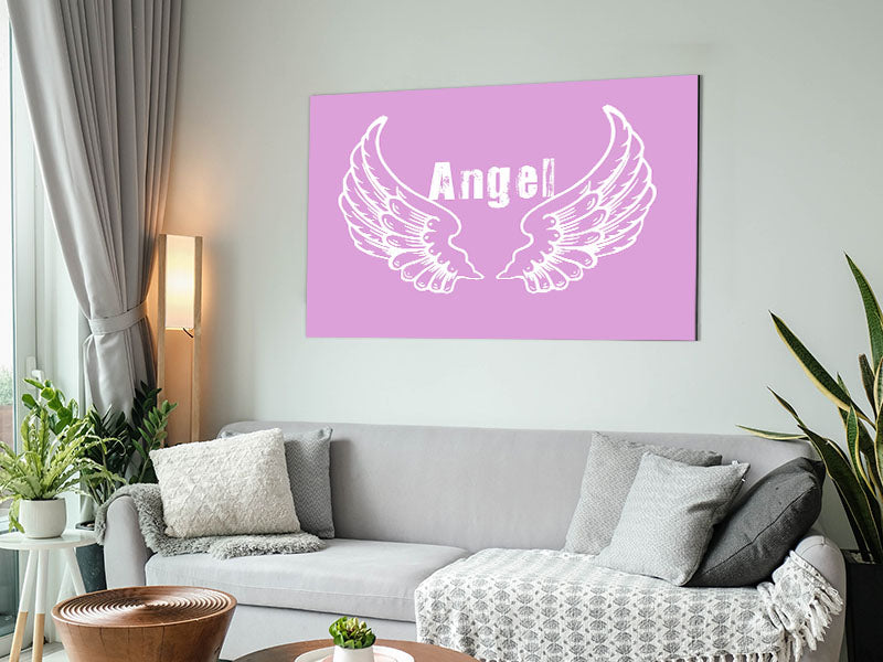 Angel Wings 2 Pink artwork printed on brushed aluminium dibond, featuring vibrant pink hues and a modern design.