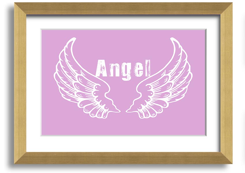 Framed print of delicate pink angel wings, elegantly designed and ready to hang.