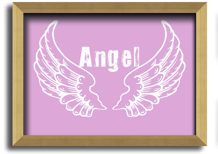 Framed print of delicate pink angel wings, elegantly designed and ready to hang.