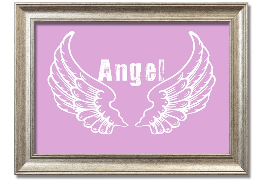 Framed print of delicate pink angel wings, elegantly designed and ready to hang.