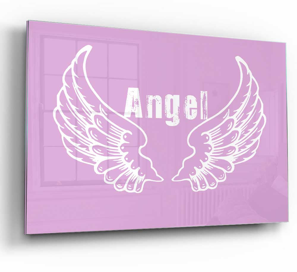 Angel Wings 2 Pink glass print featuring elegant pink angel wings design, perfect for modern home decor.