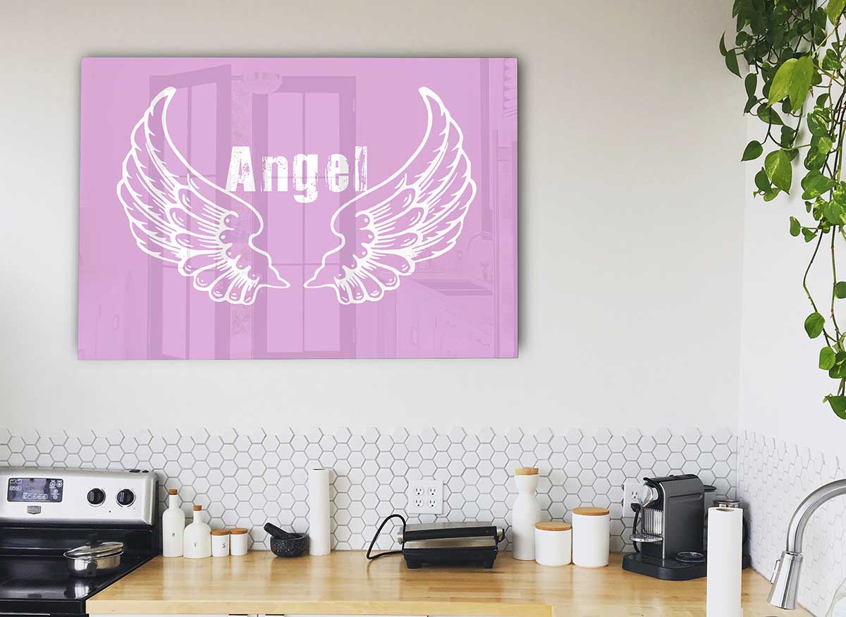 Angel Wings 2 Pink glass print featuring elegant pink angel wings design, perfect for modern home decor.