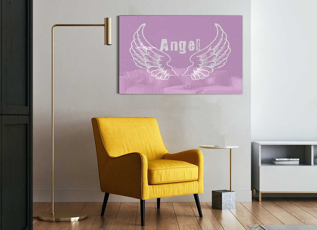 Angel Wings 2 Pink glass print featuring elegant pink angel wings design, perfect for modern home decor.