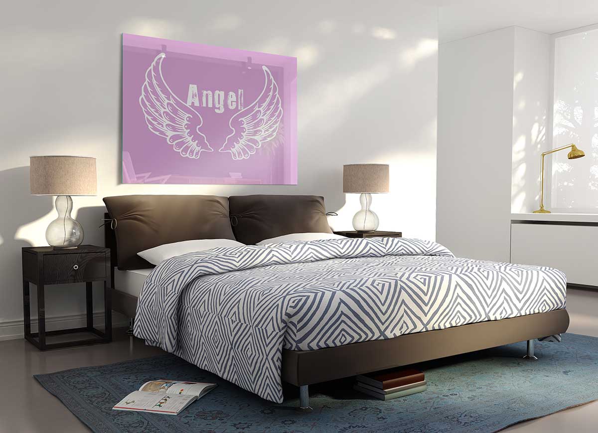 Angel Wings 2 Pink glass print featuring elegant pink angel wings design, perfect for modern home decor.