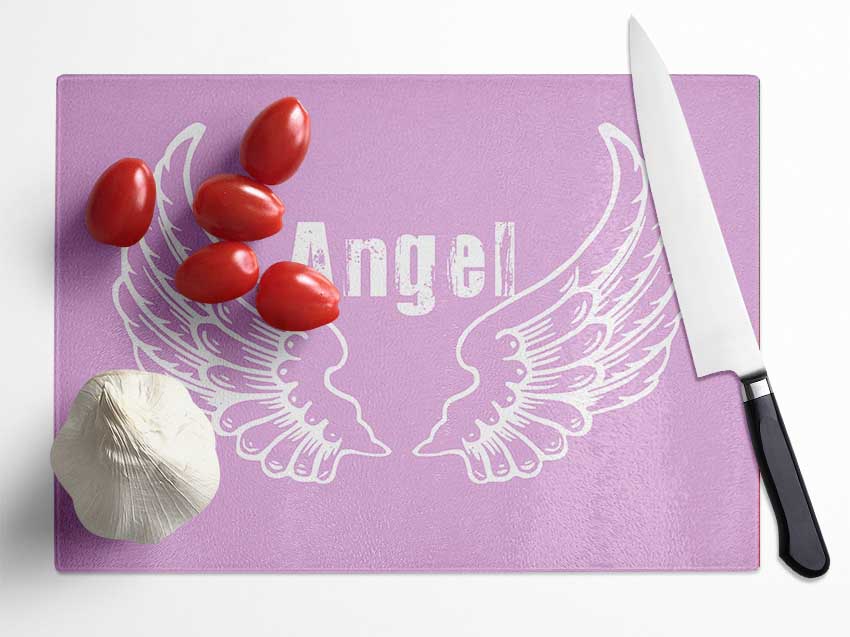 Angel Wings 2 Pink chopping board made of tempered glass with a beautiful design and anti-slip feet.