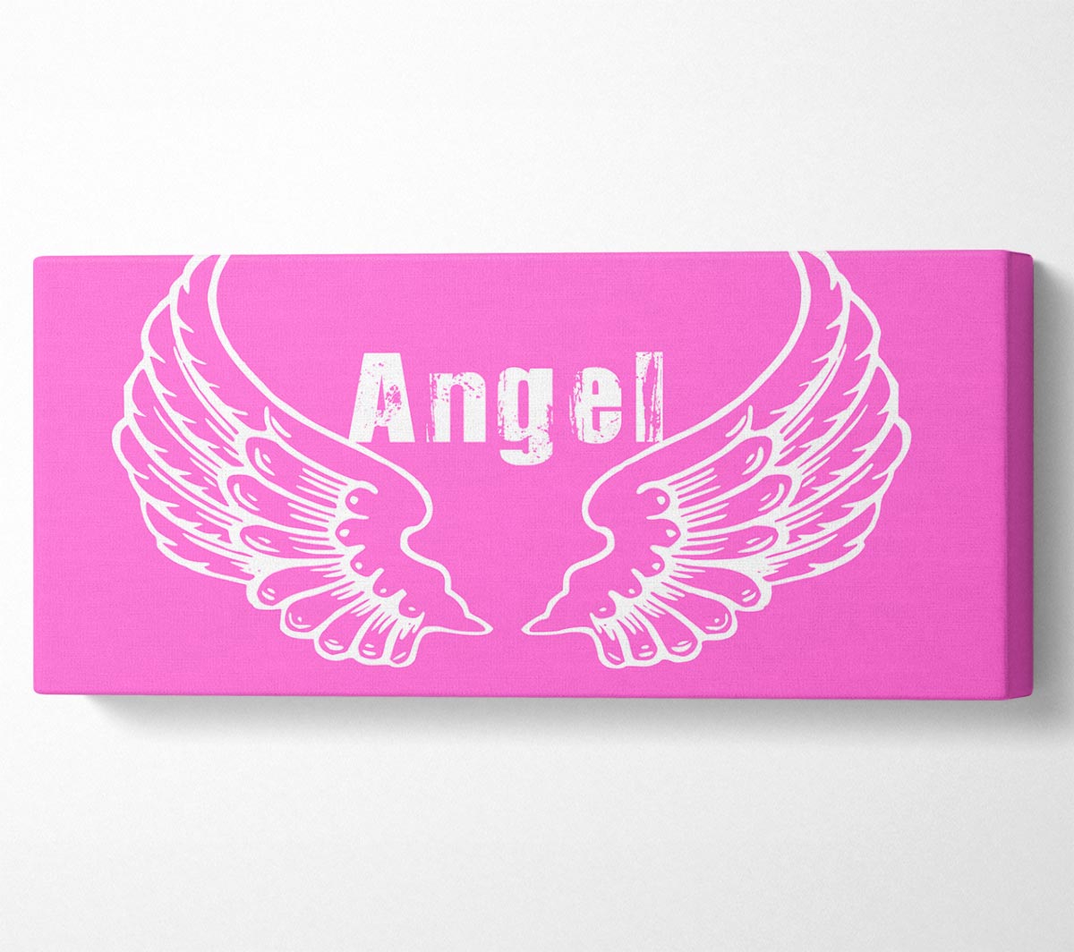 Angel Wings 2 Vivid Pink canvas art mounted on a sturdy frame, showcasing vibrant pink colors and intricate wing design.