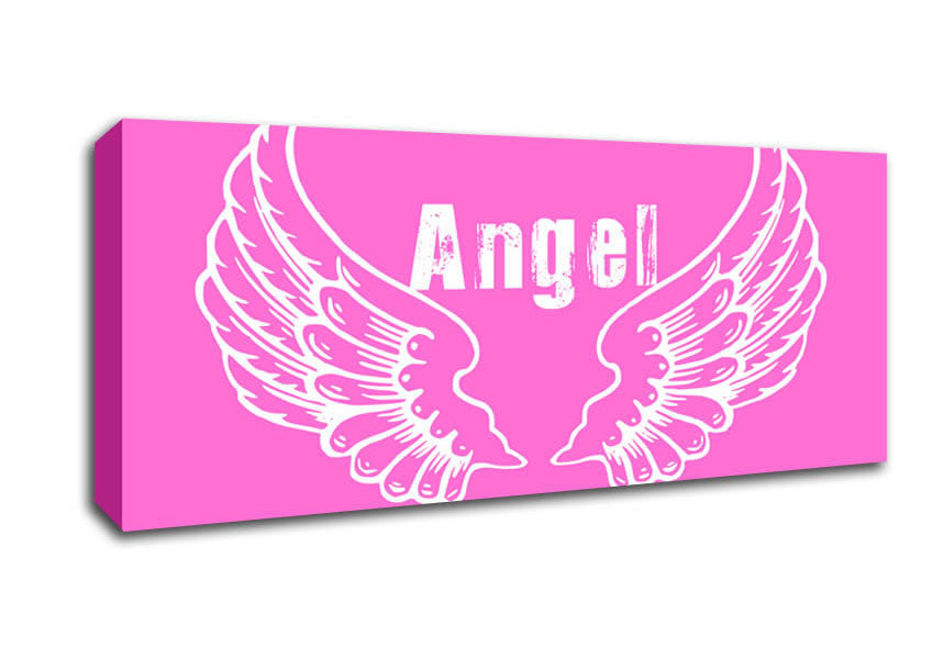 Angel Wings 2 Vivid Pink canvas art mounted on a sturdy frame, showcasing vibrant pink colors and intricate wing design.