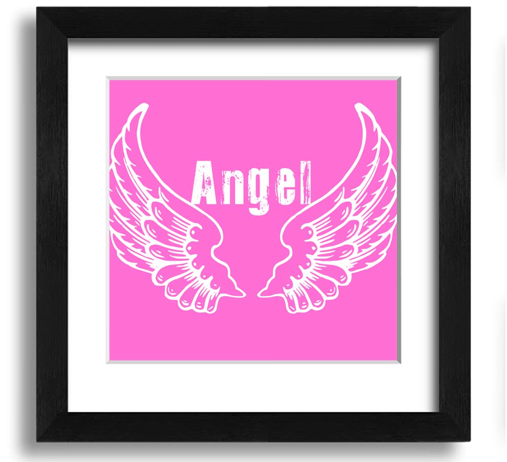 Angel Wings 2 Vivid Pink Square Framed Print showcasing vibrant pink wings, elegantly framed, ready to hang.