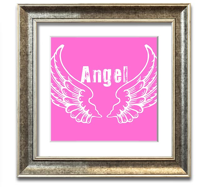 Angel Wings 2 Vivid Pink Square Framed Print showcasing vibrant pink wings, elegantly framed, ready to hang.