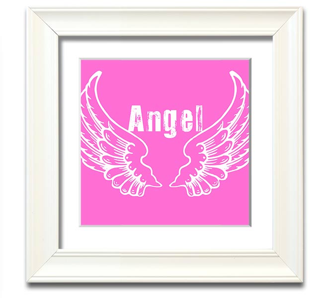 Angel Wings 2 Vivid Pink Square Framed Print showcasing vibrant pink wings, elegantly framed, ready to hang.