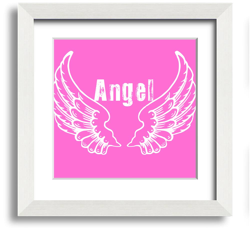 Angel Wings 2 Vivid Pink Square Framed Print showcasing vibrant pink wings, elegantly framed, ready to hang.