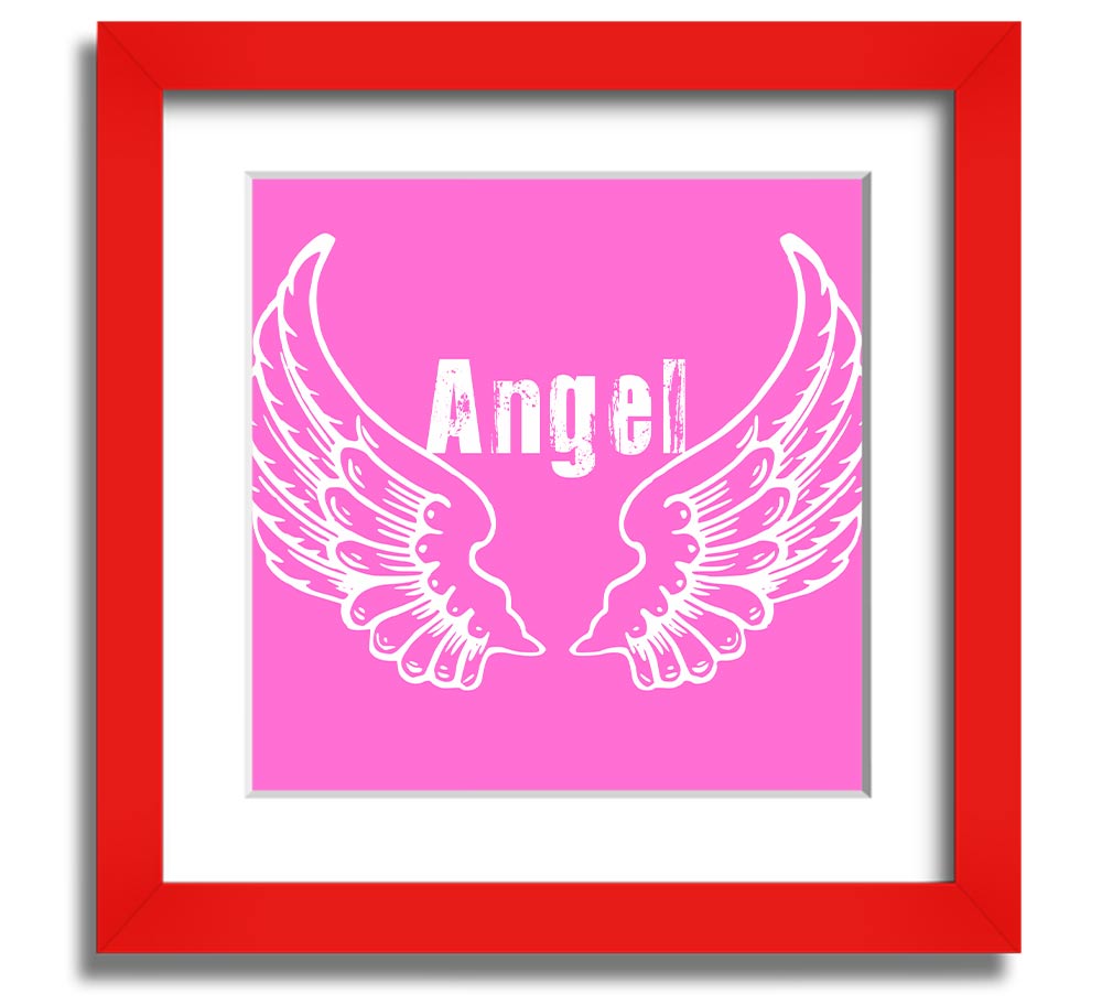 Angel Wings 2 Vivid Pink Square Framed Print showcasing vibrant pink wings, elegantly framed, ready to hang.