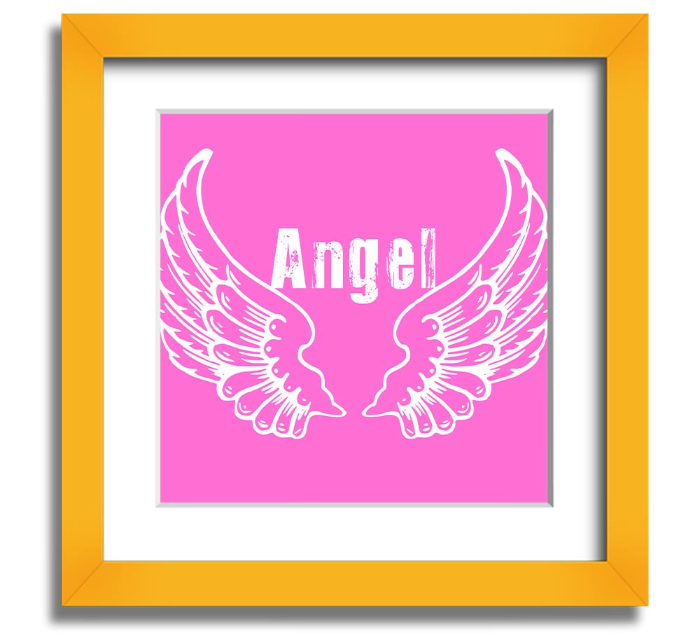 Angel Wings 2 Vivid Pink Square Framed Print showcasing vibrant pink wings, elegantly framed, ready to hang.