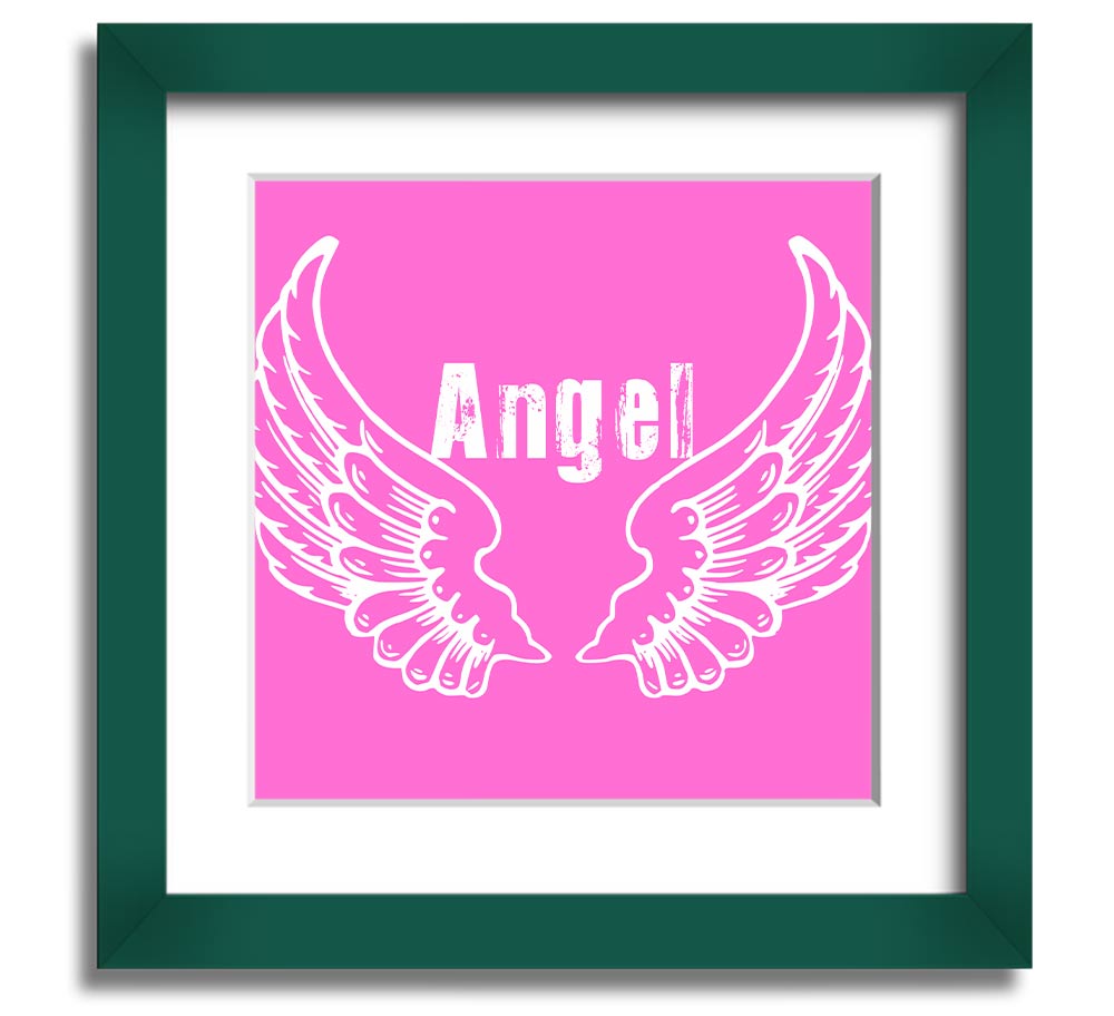 Angel Wings 2 Vivid Pink Square Framed Print showcasing vibrant pink wings, elegantly framed, ready to hang.