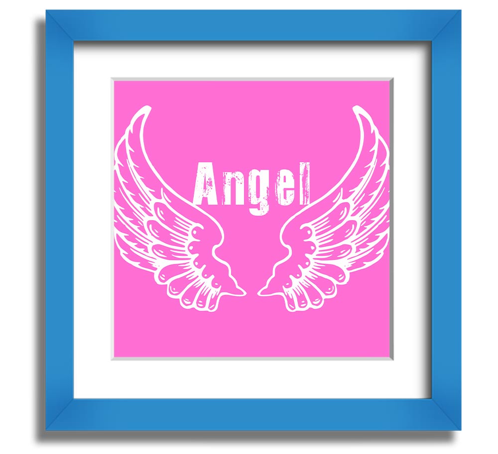 Angel Wings 2 Vivid Pink Square Framed Print showcasing vibrant pink wings, elegantly framed, ready to hang.