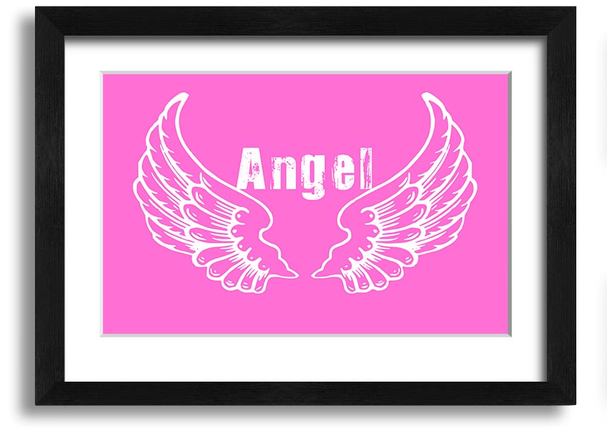 Framed print of vivid pink angel wings, elegantly designed and ready to hang.