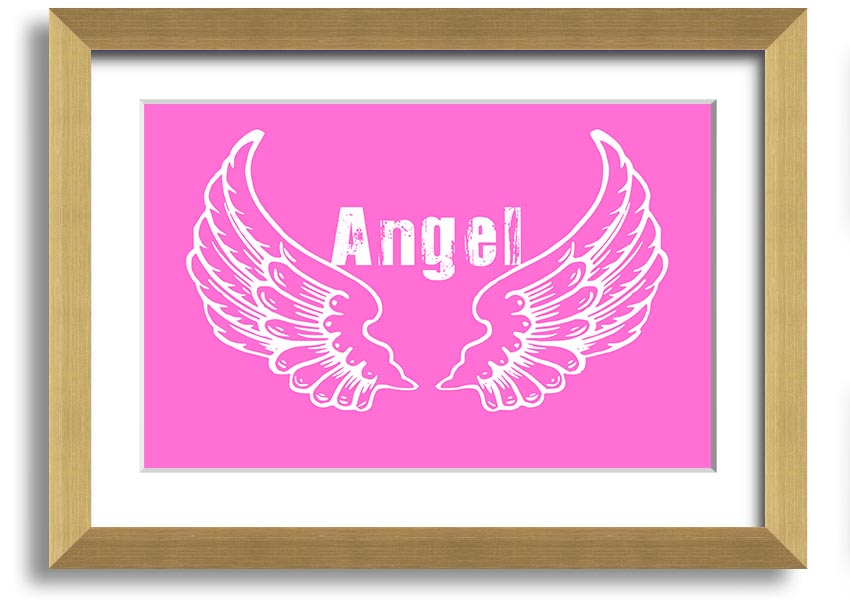 Framed print of vivid pink angel wings, elegantly designed and ready to hang.