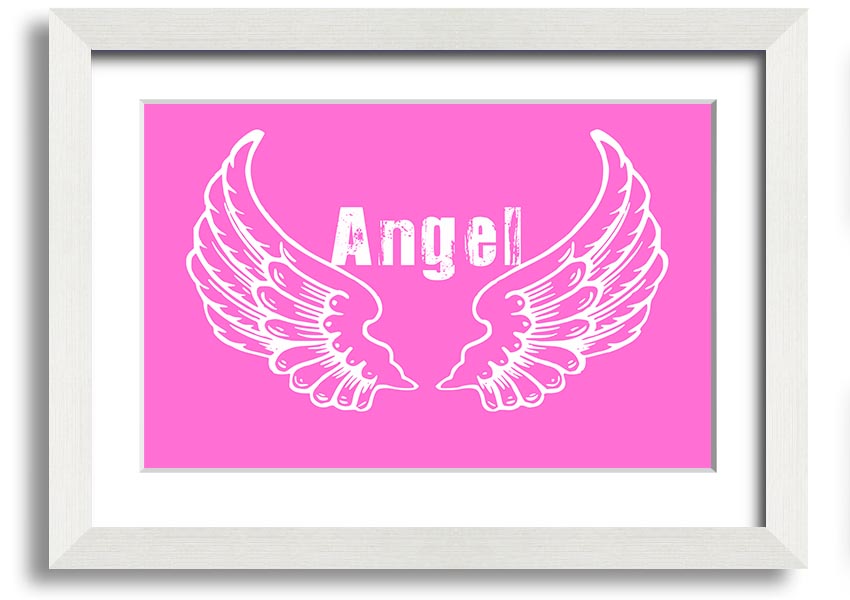 Framed print of vivid pink angel wings, elegantly designed and ready to hang.