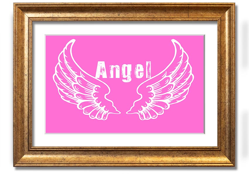 Framed print of vivid pink angel wings, elegantly designed and ready to hang.