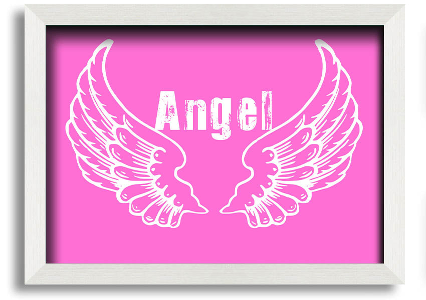 Framed print of vivid pink angel wings, elegantly designed and ready to hang.