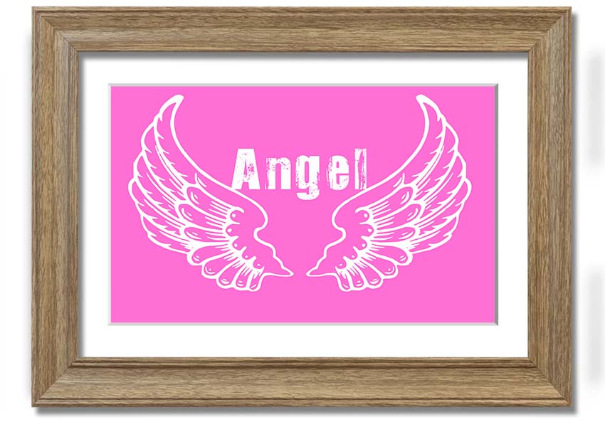 Framed print of vivid pink angel wings, elegantly designed and ready to hang.