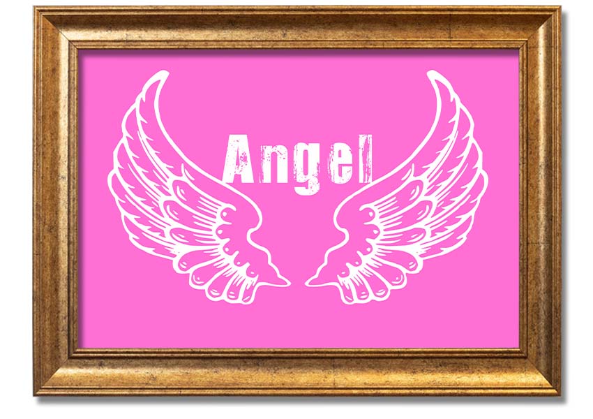 Framed print of vivid pink angel wings, elegantly designed and ready to hang.