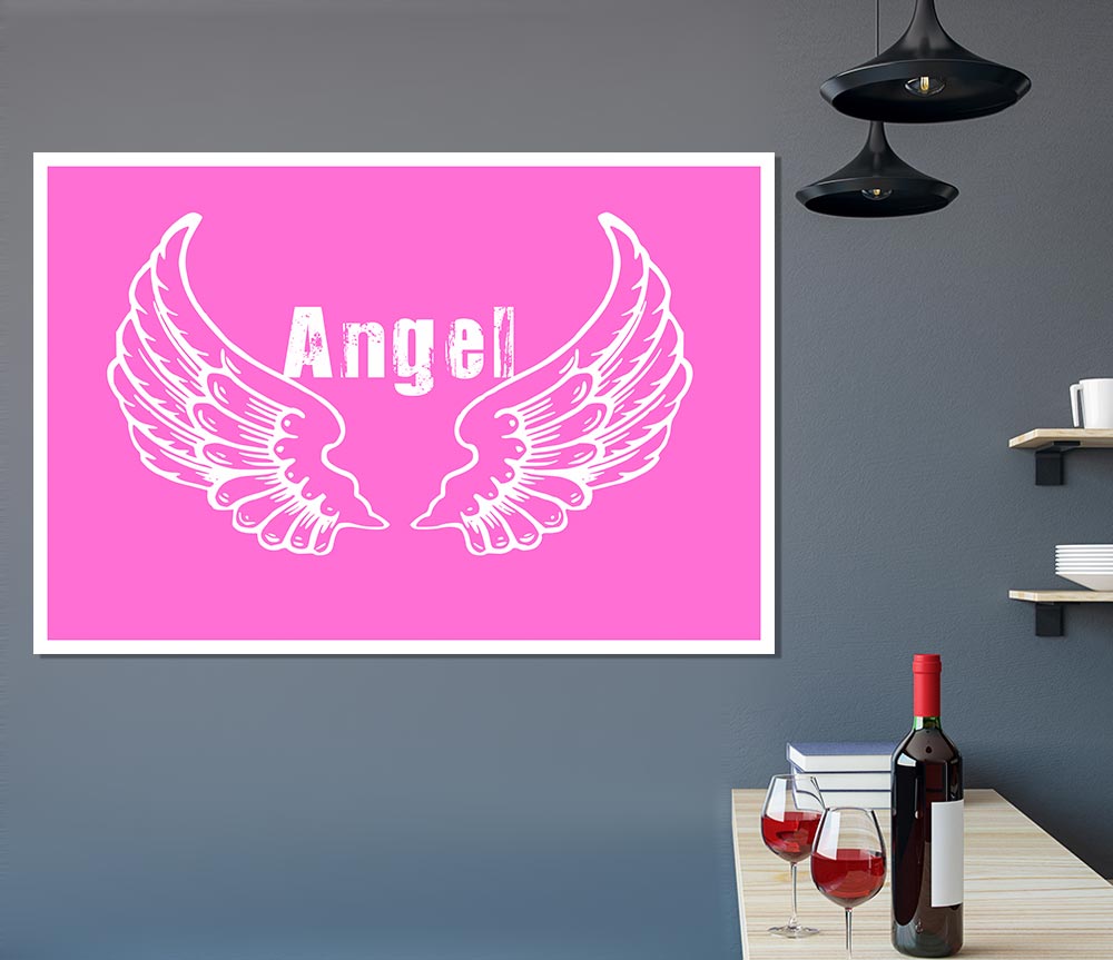 Angel Wings 2 Vivid Pink canvas poster featuring vibrant pink hues and intricate wing design, perfect for home decor.